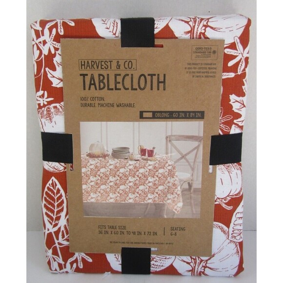 Harvest & Co Tablecloth New 100% Cotton Certified Oeko-Tex Oblong 60x84 - Picture 4 of 5
